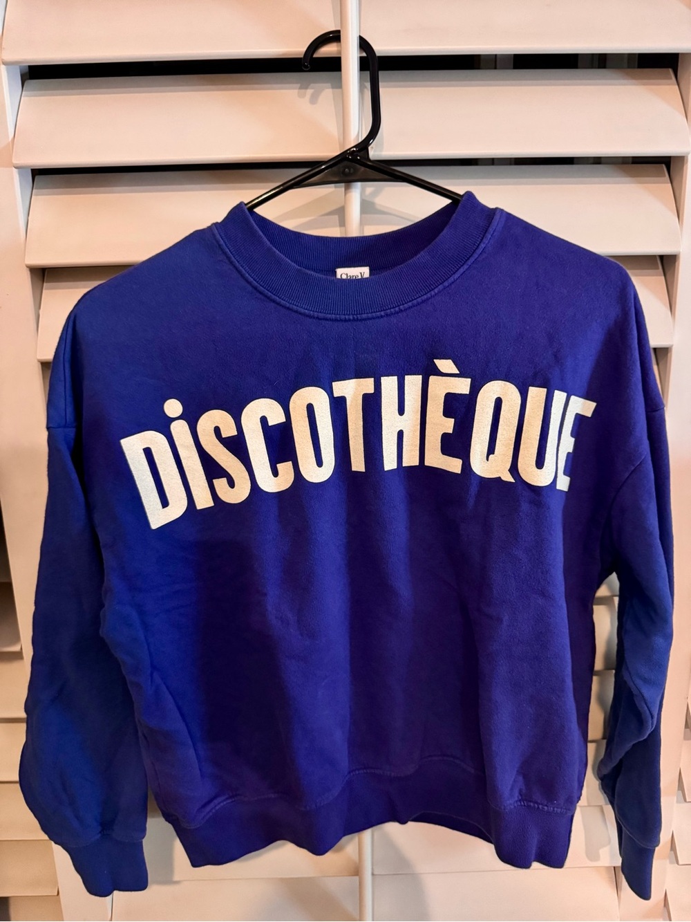 Clare V Discothèque Crewneck Sweatshirt - Royal Blue & White